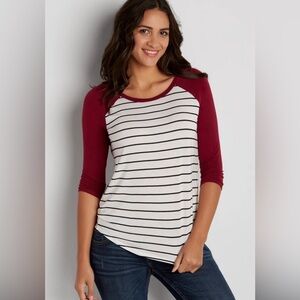 Maurice’s 24/7 Raglan Sleeve Baseball Tee Shirt•Size Large•Black Stripe/Red